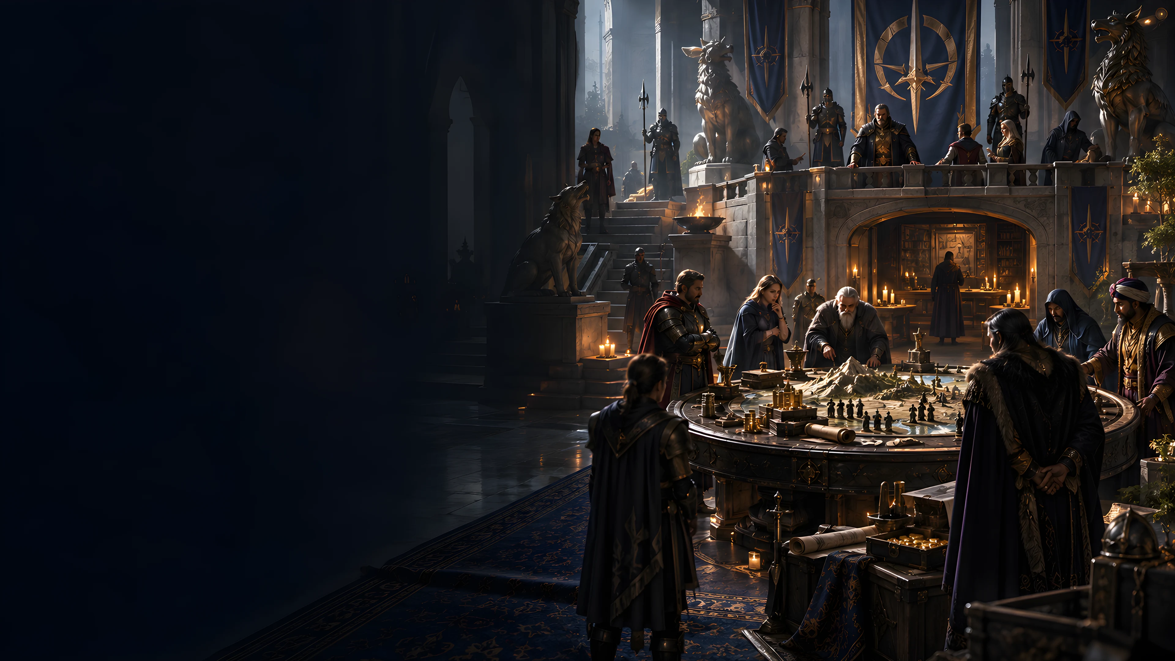 Fantasy illustration of leaders and members meeting in a grand organisational hall